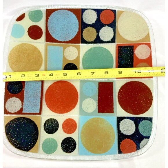 Peggy Karr Fused Art Glass Square Plate Platter Geometric Modern Metro Signed - Picture 7 of 7